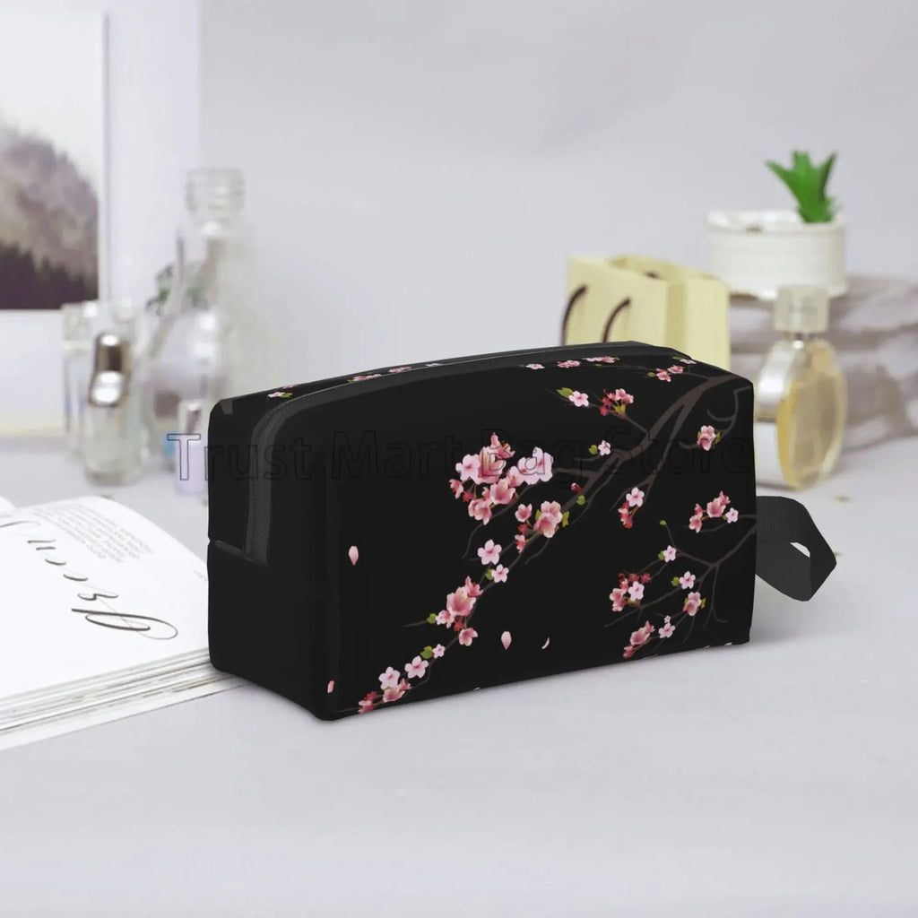 Bolsas de cosméticos con estampado de flores de cerezo Sakura japonés para mujer, bolsa de aseo de viaje con cremallera, bolsa de maquillaje grande resistente al agua, regalo