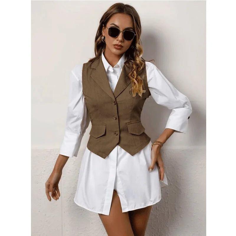 Chaleco de traje para mujer, chaqueta informal sin mangas, chaleco Formal con solapa, moda de verano