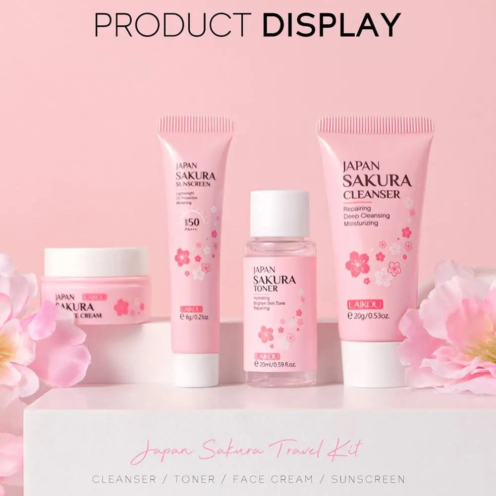 Sakura-juegos y kits para el cuidado de la piel con limpiador, suero, crema para ojos, crema de esencia, productos de belleza para mujeres, juegos de regalo, Kit de viaje de rutina