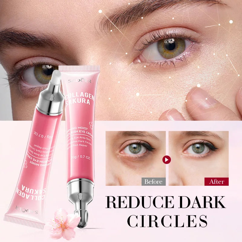 Crema de Ojos con Colágeno Sakura, Hidratante, Reafirmante, Iluminadora, Reduce las Ojeras, la Hinchazón, Suaviza las Líneas Finas, Antienvejecimiento, 20g