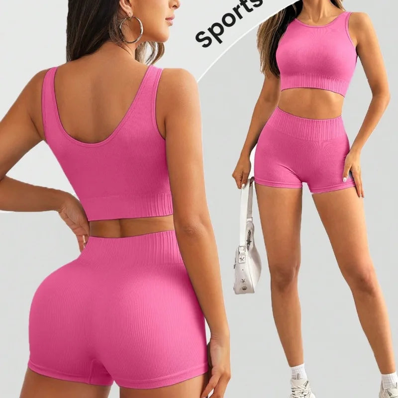 Shorts deportivos de cintura alta con efecto levanta glúteos, chaleco corto de alta elasticidad, conjunto casual de yoga de secado rápido y a la moda.