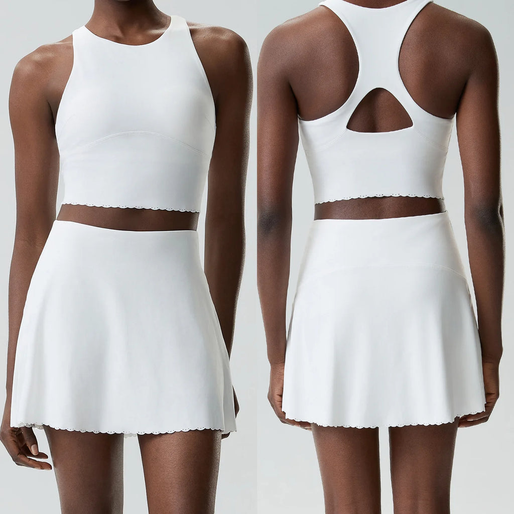 Ropa de Gimnasio para Mujer, Conjunto Deportivo de Tenis para Mujer, Talla Grande, Elástico, Conjunto Deportivo de Dos Piezas de Secado Rápido, Ropa Deportiva de Bádminton