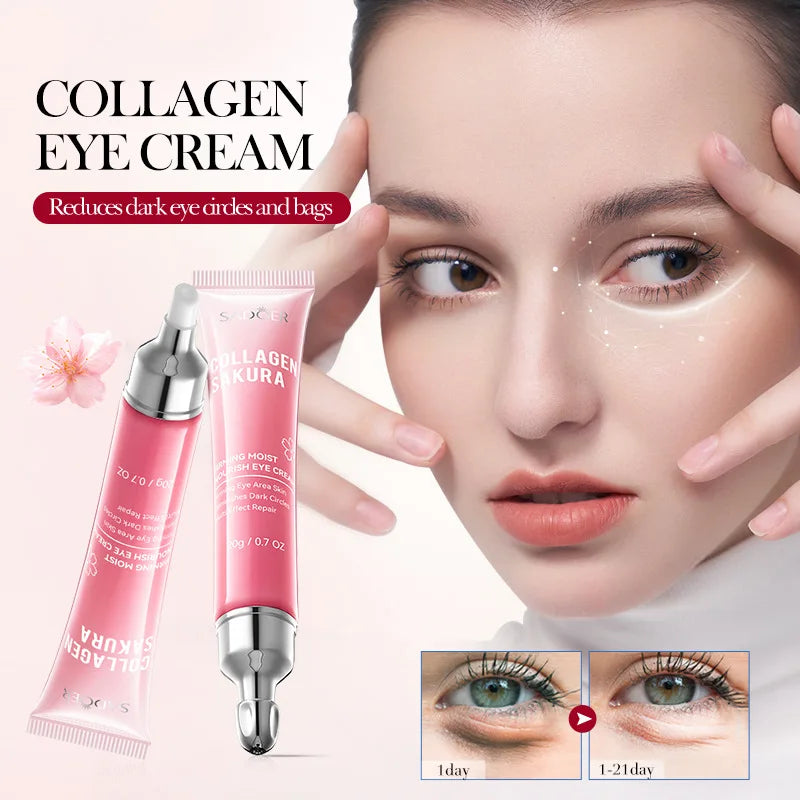 Crema de Ojos con Colágeno Sakura, Hidratante, Reafirmante, Iluminadora, Reduce las Ojeras, la Hinchazón, Suaviza las Líneas Finas, Antienvejecimiento, 20g