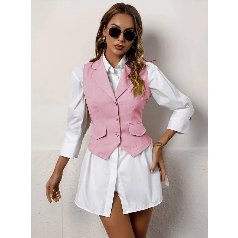 Chaleco de traje para mujer, chaqueta informal sin mangas, chaleco Formal con solapa, moda de verano