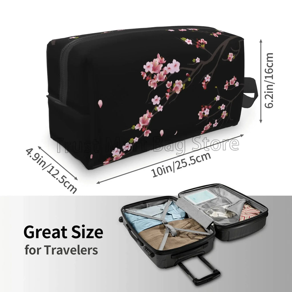 Bolsas de cosméticos con estampado de flores de cerezo Sakura japonés para mujer, bolsa de aseo de viaje con cremallera, bolsa de maquillaje grande resistente al agua, regalo