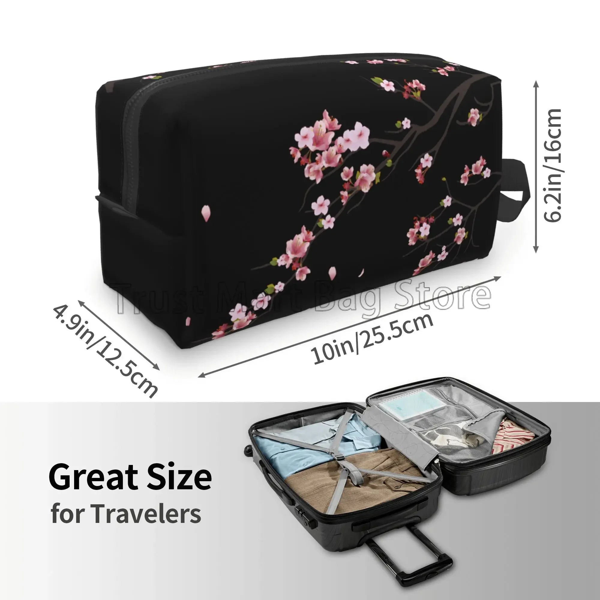 Bolsas de cosméticos con estampado de flores de cerezo Sakura japonés para mujer, bolsa de aseo de viaje con cremallera, bolsa de maquillaje grande resistente al agua, regalo