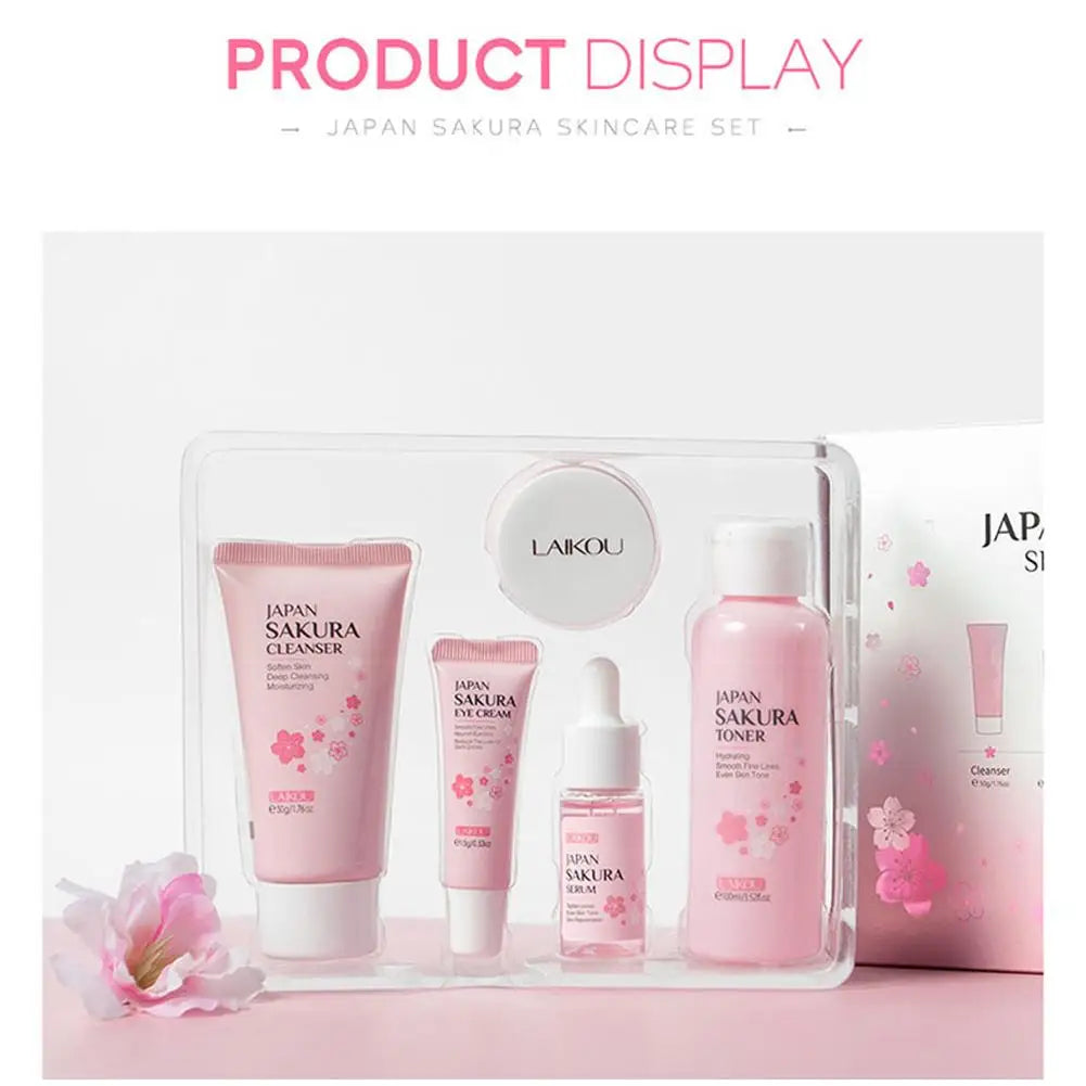 5/3 unids/set Sakura juegos para el cuidado de la piel crema Facial suero tóner limpiador Facial protector solar crema para ojos caja de regalo producto para el cuidado de la piel Facial