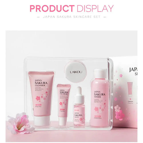 5/3 unids/set Sakura juegos para el cuidado de la piel crema Facial suero tóner limpiador Facial protector solar crema para ojos caja de regalo producto para el cuidado de la piel Facial