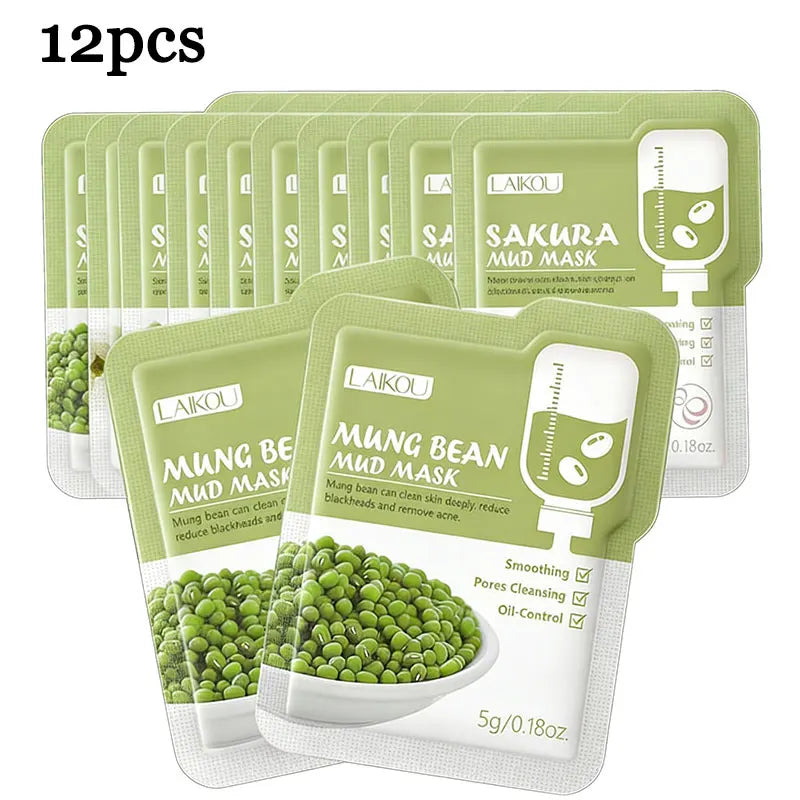 12 Uds. Mascarilla de barro Sakura, mascarilla Facial hidratante iluminadora, limpieza de la piel luminosa, arcilla limpiadora Facial, cuidado de la piel antiarrugas hidratante