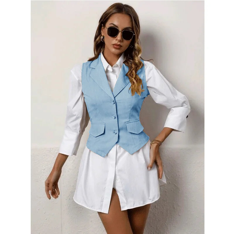 Chaleco de traje para mujer, chaqueta informal sin mangas, chaleco Formal con solapa, moda de verano