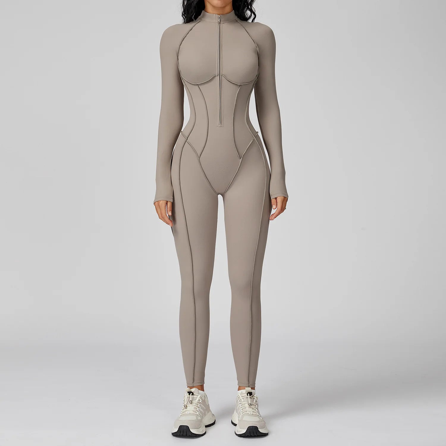 Peleles sexys para entrenamiento, mono con cremallera, monos deportivos de manga larga para mujer, trajes de gimnasio para correr y Fitness, chándal de una pieza, ropa deportiva
