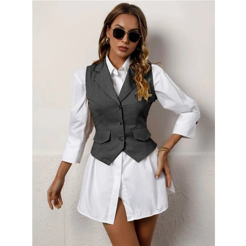 Chaleco de traje para mujer, chaqueta informal sin mangas, chaleco Formal con solapa, moda de verano
