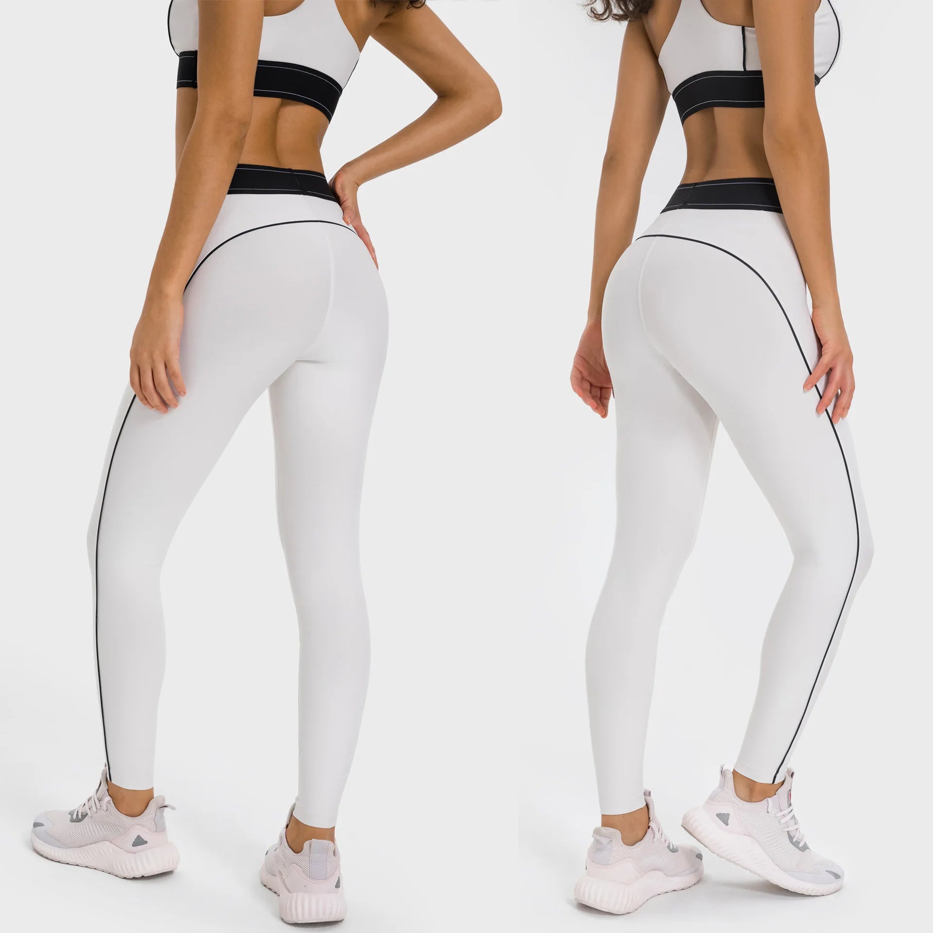 Conjunto de Yoga para Mujer, Top Deportivo, Traje de Pilates, Pantalones de Yoga de Cintura Alta con Efecto Levanta Glúteos, Diseño en Contraste de Color