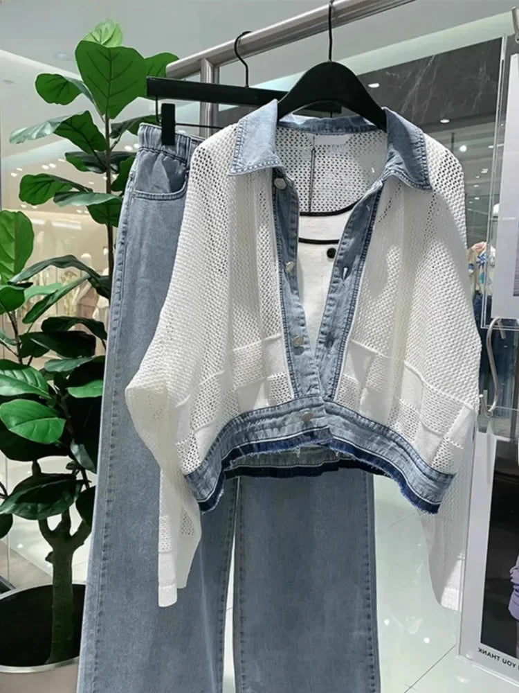 2025 Ropa de Mujer, ropa de calle, abrigos de moda, retales de mezclilla ahuecados, Tops Y2k, prendas de vestir coreanas, chaquetas holgadas informales, Ropa de Mujer