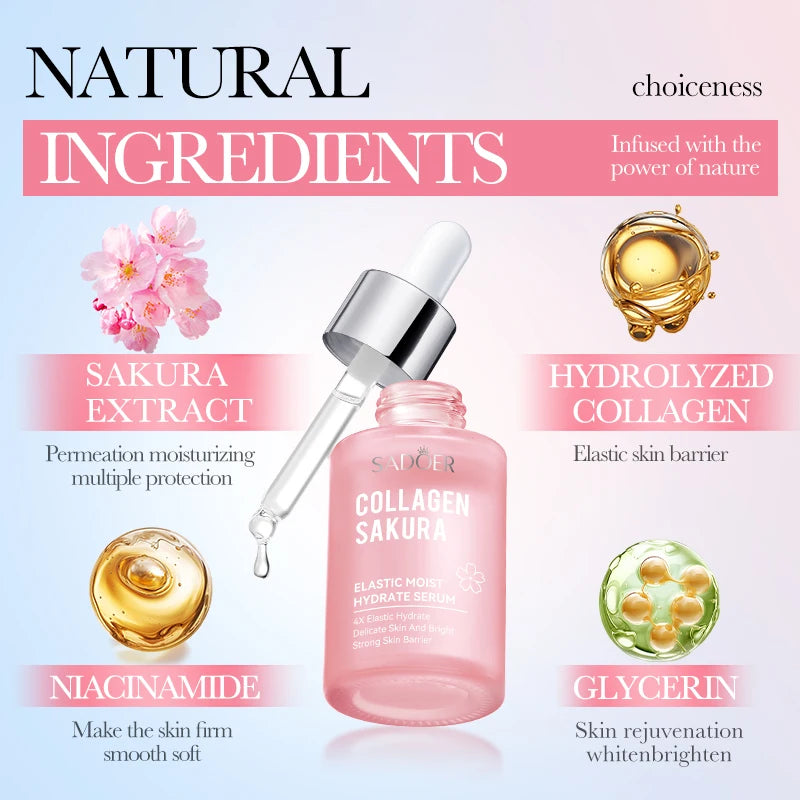 30/100ml SADOER Sakura suero Facial antiarrugas antienvejecimiento hidratante blanqueamiento esencia Facial productos para el cuidado de la piel
