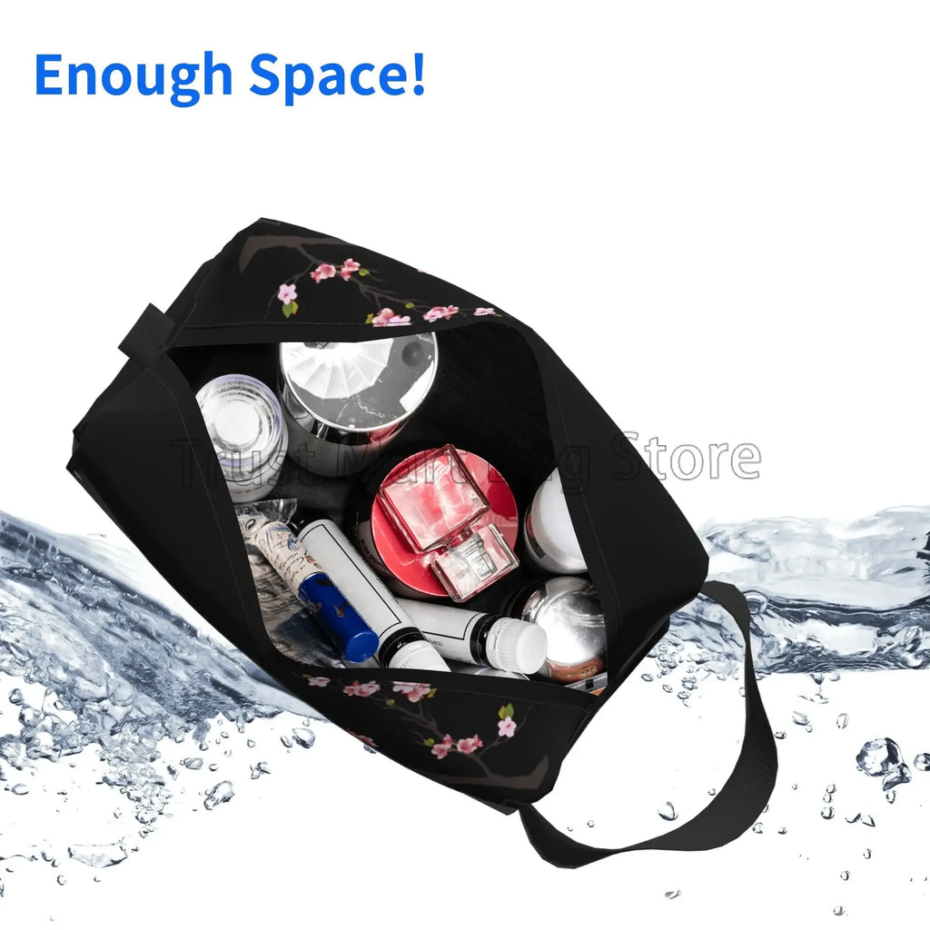 Bolsas de cosméticos con estampado de flores de cerezo Sakura japonés para mujer, bolsa de aseo de viaje con cremallera, bolsa de maquillaje grande resistente al agua, regalo