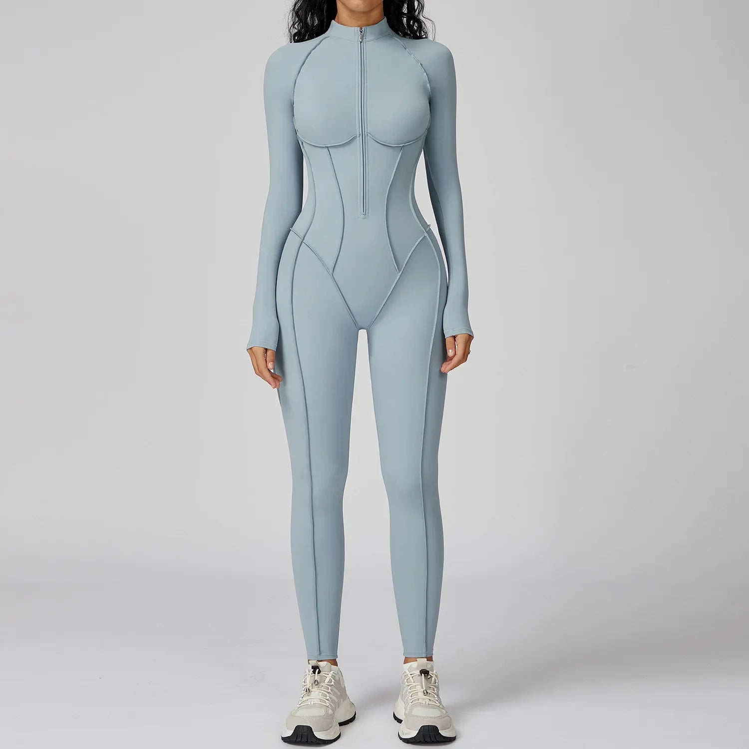 Peleles sexys para entrenamiento, mono con cremallera, monos deportivos de manga larga para mujer, trajes de gimnasio para correr y Fitness, chándal de una pieza, ropa deportiva