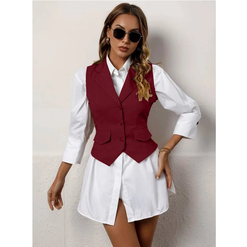 Chaleco de traje para mujer, chaqueta informal sin mangas, chaleco Formal con solapa, moda de verano