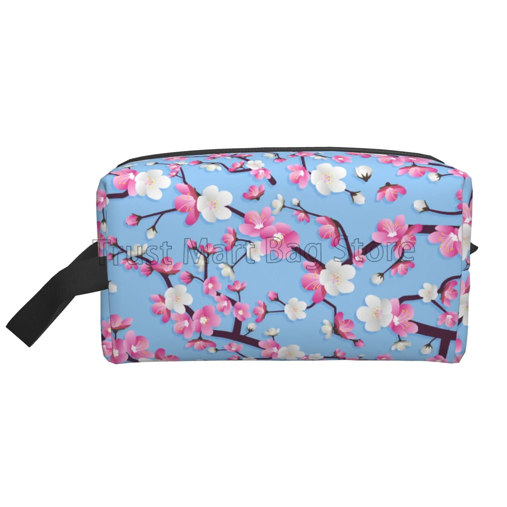 Bolsas de cosméticos con estampado de flores de cerezo Sakura japonés para mujer, bolsa de aseo de viaje con cremallera, bolsa de maquillaje grande resistente al agua, regalo