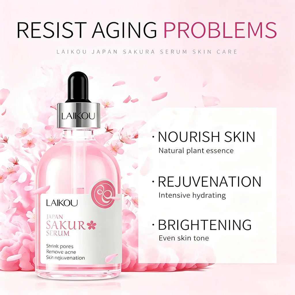LAIKOU Sakura - Sérum Facial con Esencia de Rosas, Hidratante, Reafirmante, Iluminador, Suavizante, Productos para el Cuidado de la Piel Facial, 100 ml