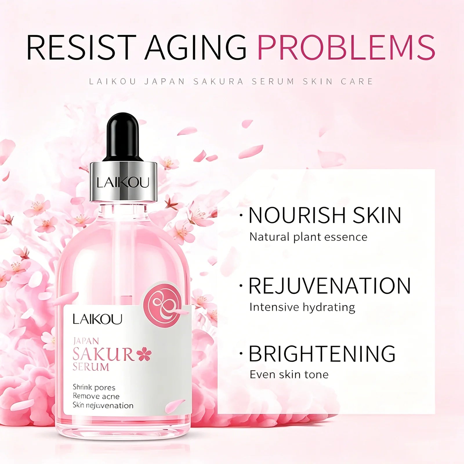 LAIKOU Sakura - Sérum Facial con Esencia de Rosas, Hidratante, Reafirmante, Iluminador, Suavizante, Productos para el Cuidado de la Piel Facial, 100 ml