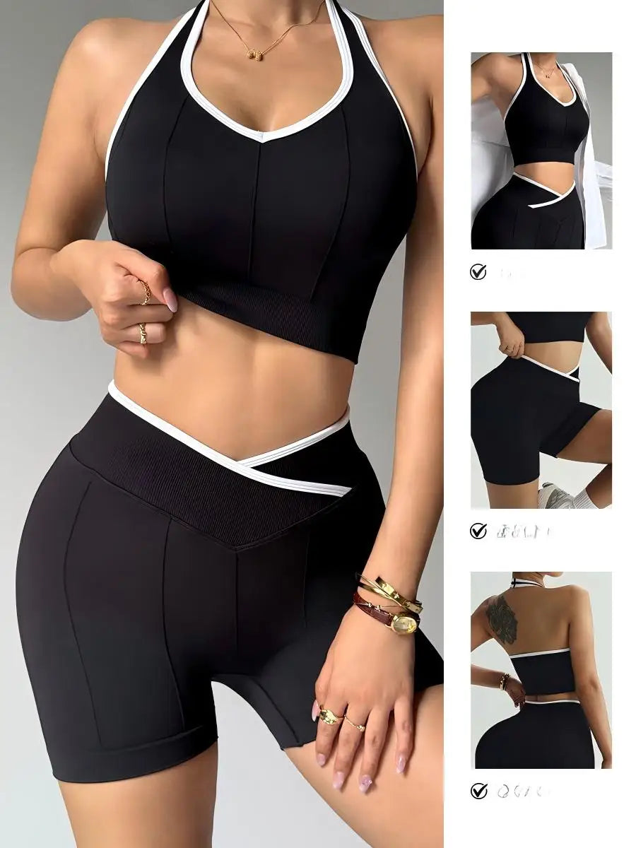 Conjunto de ropa de yoga de secado rápido para mujer, incluye pantalones cortos de yoga y ciclismo, top deportivo, chaleco de fitness y conjunto deportivo.