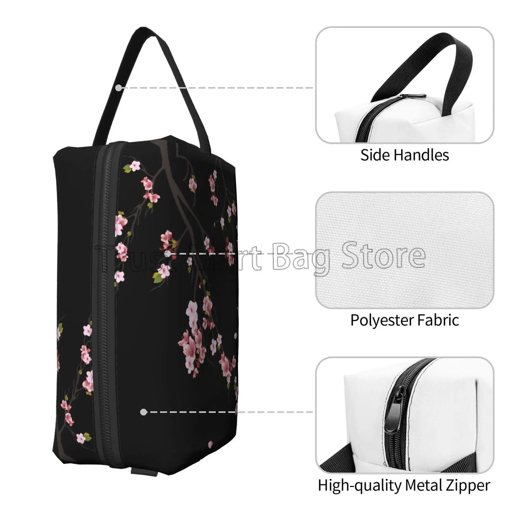 Bolsas de cosméticos con estampado de flores de cerezo Sakura japonés para mujer, bolsa de aseo de viaje con cremallera, bolsa de maquillaje grande resistente al agua, regalo
