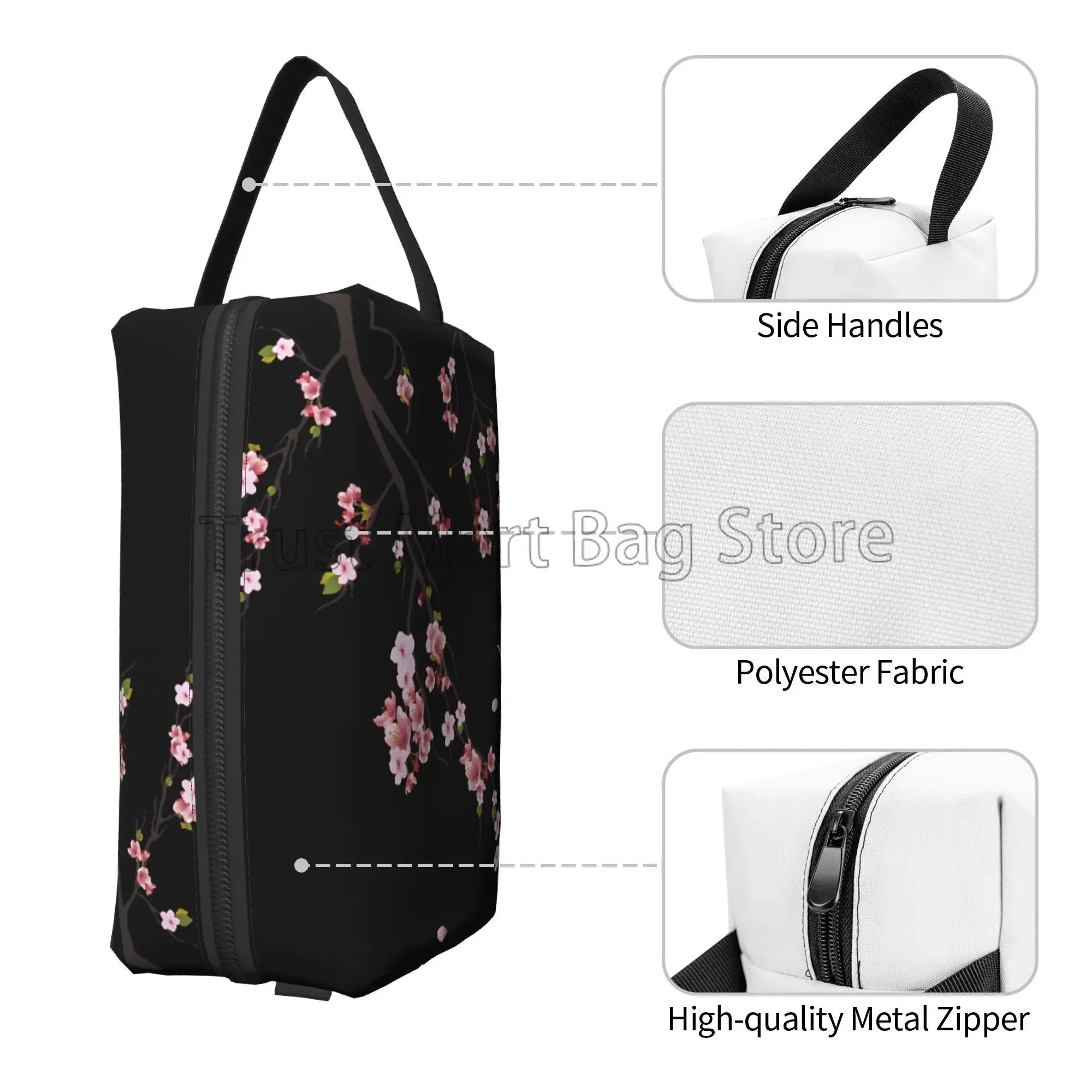Bolsas de cosméticos con estampado de flores de cerezo Sakura japonés para mujer, bolsa de aseo de viaje con cremallera, bolsa de maquillaje grande resistente al agua, regalo