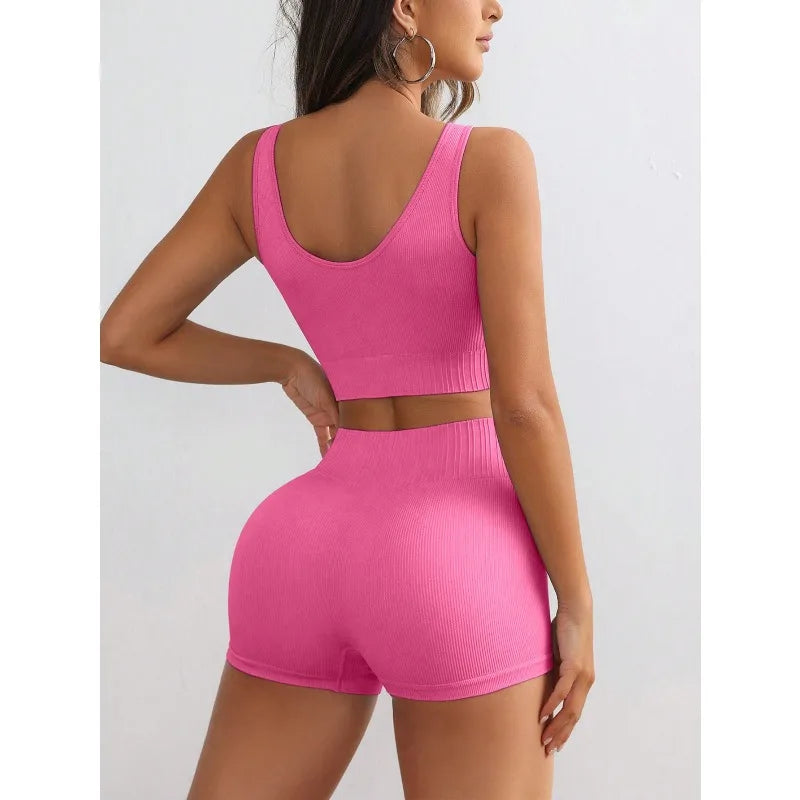 Shorts deportivos de cintura alta con efecto levanta glúteos, chaleco corto de alta elasticidad, conjunto casual de yoga de secado rápido y a la moda.