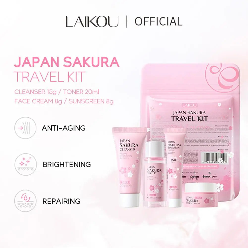 Sakura-juegos y kits para el cuidado de la piel con limpiador, suero, crema para ojos, crema de esencia, productos de belleza para mujeres, juegos de regalo, Kit de viaje de rutina