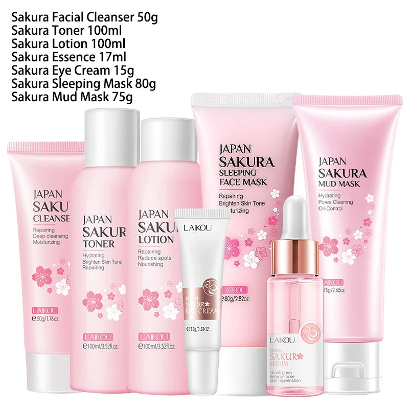 Kit de productos faciales Sakura, 9 Uds., juego de cuidado de la piel, limpiador Facial, crema Facial, protector solar, máscara Facial, crema para ojos, producto coreano para el cuidado de la piel