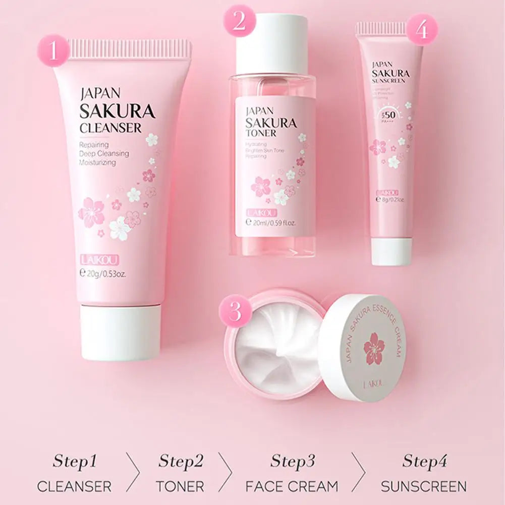Sakura-juegos y kits para el cuidado de la piel con limpiador, suero, crema para ojos, crema de esencia, productos de belleza para mujeres, juegos de regalo, Kit de viaje de rutina