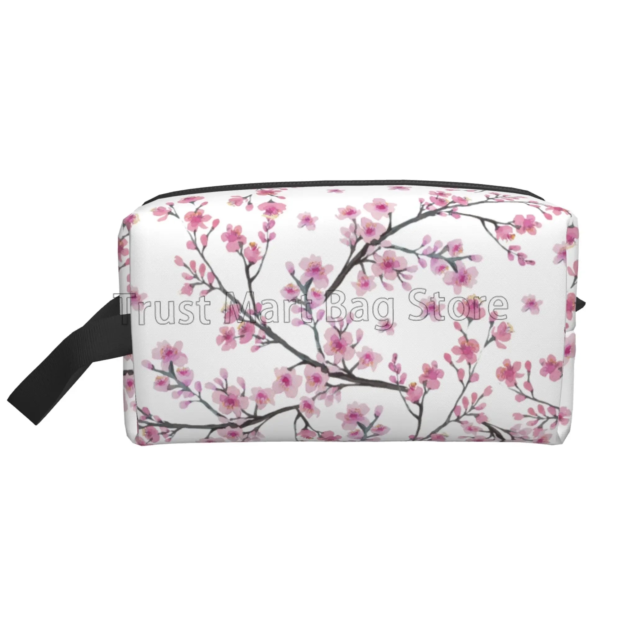 Bolsas de cosméticos con estampado de flores de cerezo Sakura japonés para mujer, bolsa de aseo de viaje con cremallera, bolsa de maquillaje grande resistente al agua, regalo