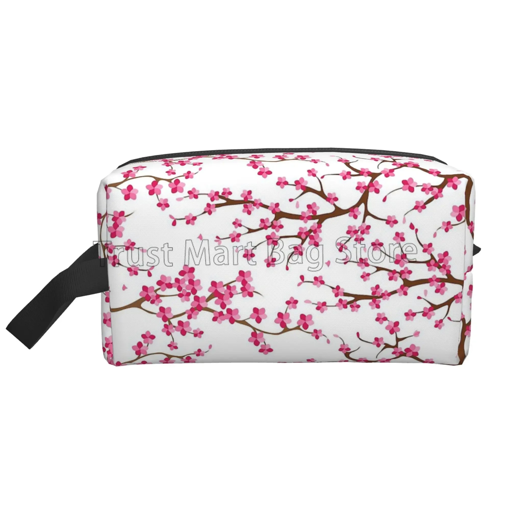 Bolsas de cosméticos con estampado de flores de cerezo Sakura japonés para mujer, bolsa de aseo de viaje con cremallera, bolsa de maquillaje grande resistente al agua, regalo