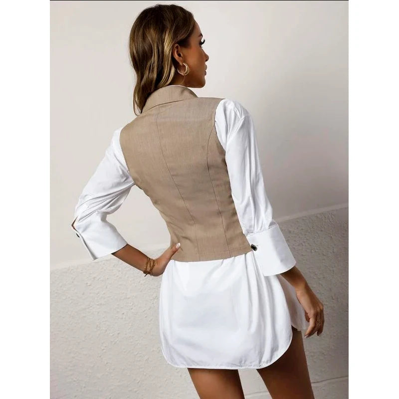 Chaleco de traje para mujer, chaqueta informal sin mangas, chaleco Formal con solapa, moda de verano