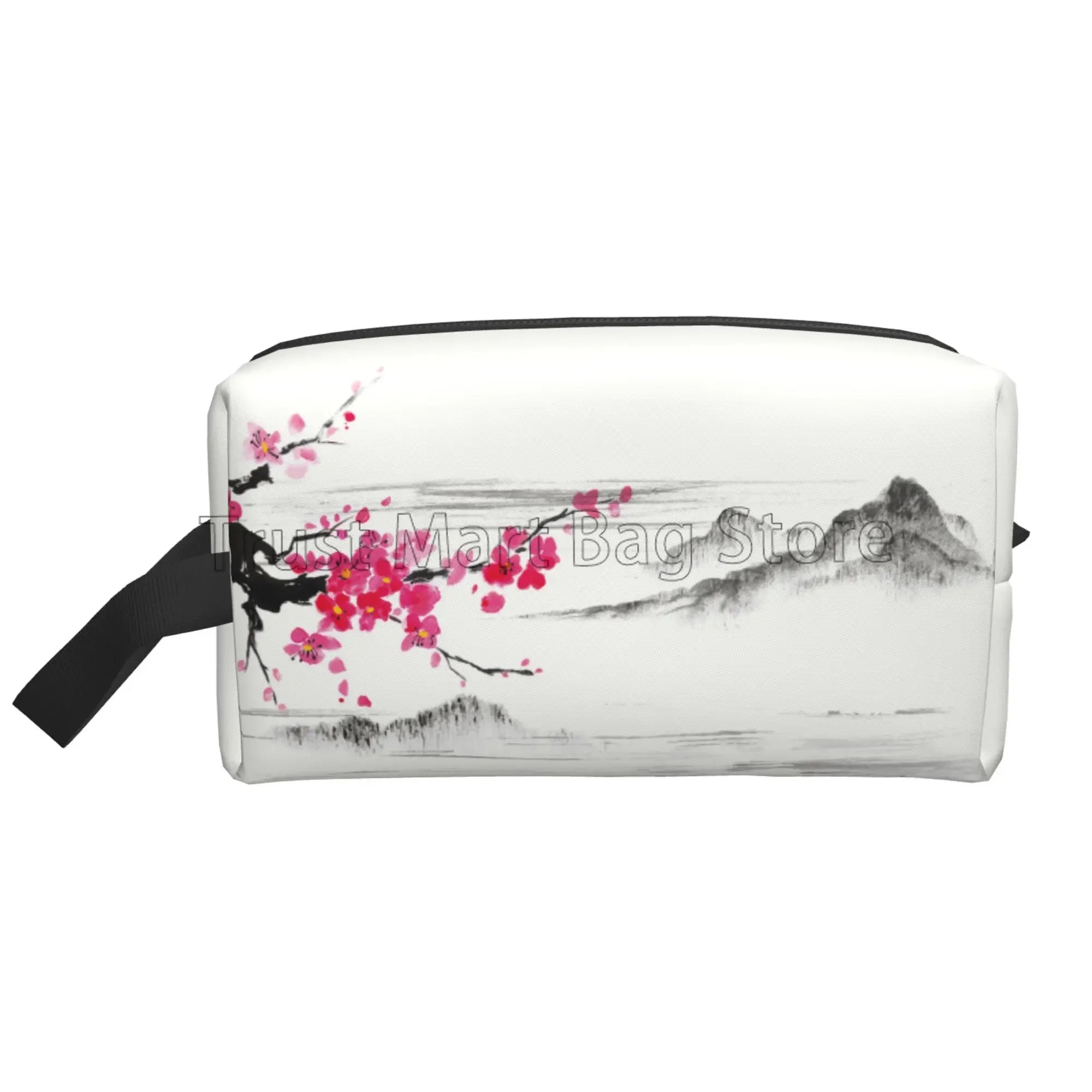 Bolsas de cosméticos con estampado de flores de cerezo Sakura japonés para mujer, bolsa de aseo de viaje con cremallera, bolsa de maquillaje grande resistente al agua, regalo
