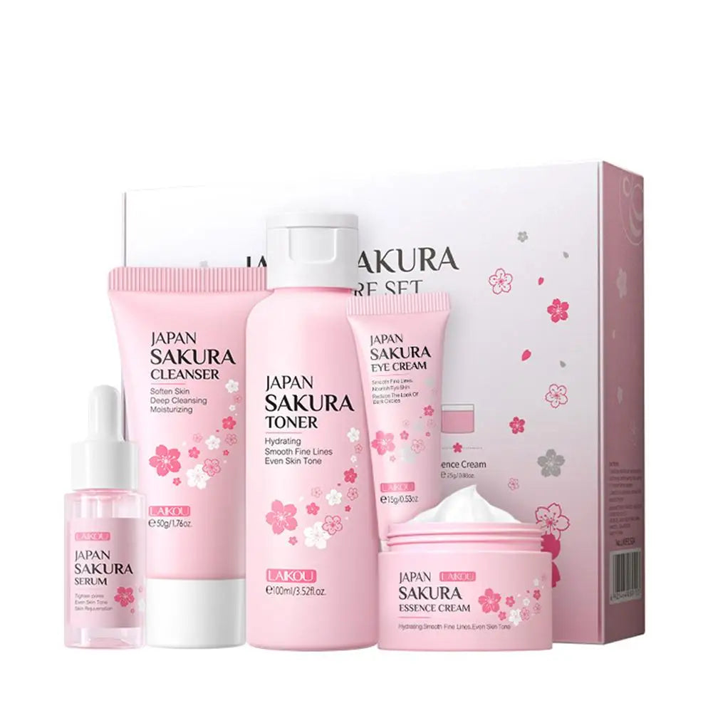 5/3 unids/set Sakura juegos para el cuidado de la piel crema Facial suero tóner limpiador Facial protector solar crema para ojos caja de regalo producto para el cuidado de la piel Facial