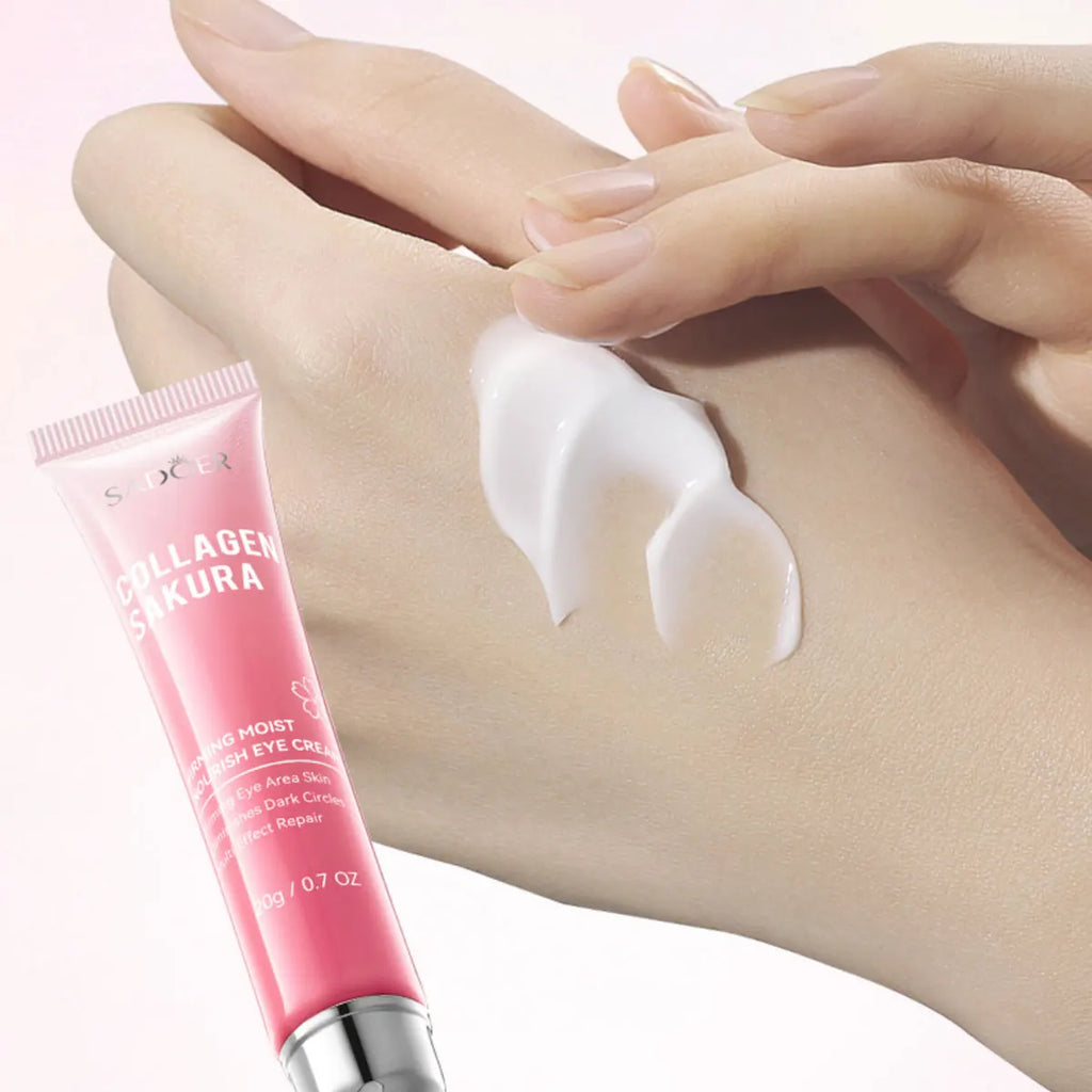 Crema de Ojos con Colágeno Sakura, Hidratante, Reafirmante, Iluminadora, Reduce las Ojeras, la Hinchazón, Suaviza las Líneas Finas, Antienvejecimiento, 20g