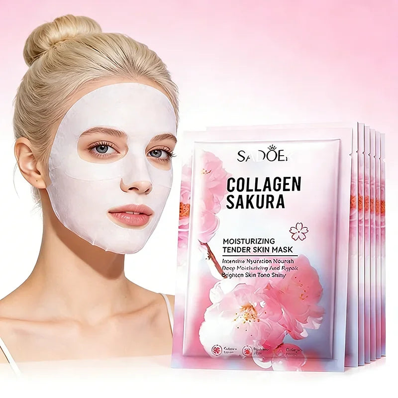 Mascarilla Facial Sadoer Sakura, Cuidado Facial, Hidratante, Iluminadora, Reafirmante, Colágeno, Mascarillas Faciales, Mascarilla en Lámina