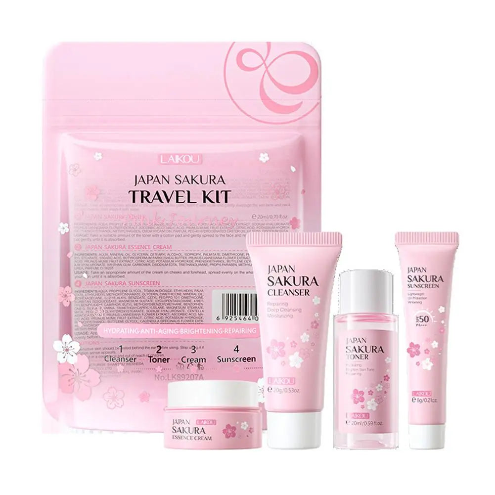 Sakura-juegos y kits para el cuidado de la piel con limpiador, suero, crema para ojos, crema de esencia, productos de belleza para mujeres, juegos de regalo, Kit de viaje de rutina