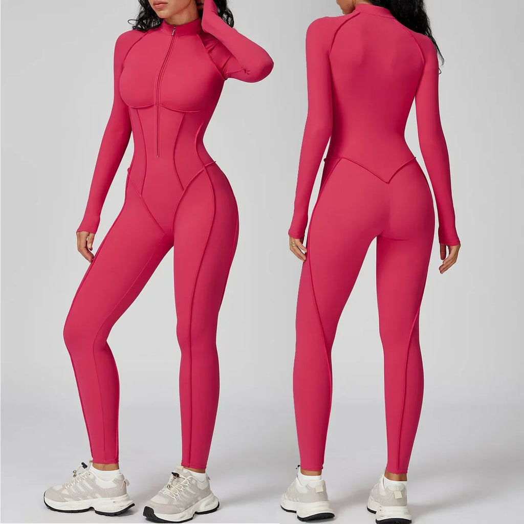 Peleles sexys para entrenamiento, mono con cremallera, monos deportivos de manga larga para mujer, trajes de gimnasio para correr y Fitness, chándal de una pieza, ropa deportiva