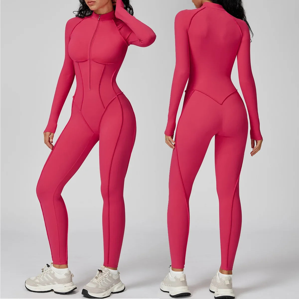 Peleles sexys para entrenamiento, mono con cremallera, monos deportivos de manga larga para mujer, trajes de gimnasio para correr y Fitness, chándal de una pieza, ropa deportiva