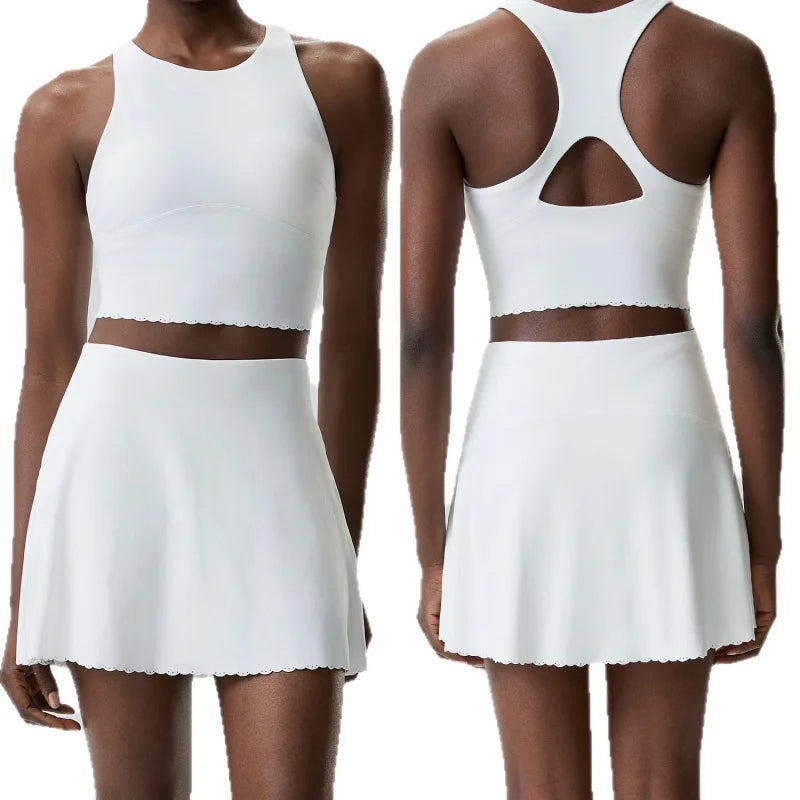 Ropa de Gimnasio para Mujer, Conjunto Deportivo de Tenis para Mujer, Talla Grande, Elástico, Conjunto Deportivo de Dos Piezas de Secado Rápido, Ropa Deportiva de Bádminton