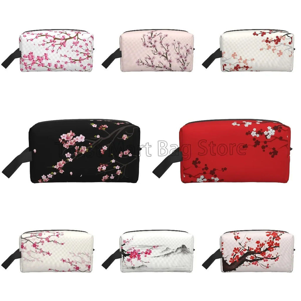 Bolsas de cosméticos con estampado de flores de cerezo Sakura japonés para mujer, bolsa de aseo de viaje con cremallera, bolsa de maquillaje grande resistente al agua, regalo