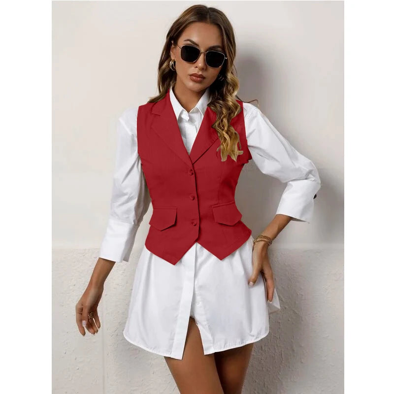 Chaleco de traje para mujer, chaqueta informal sin mangas, chaleco Formal con solapa, moda de verano
