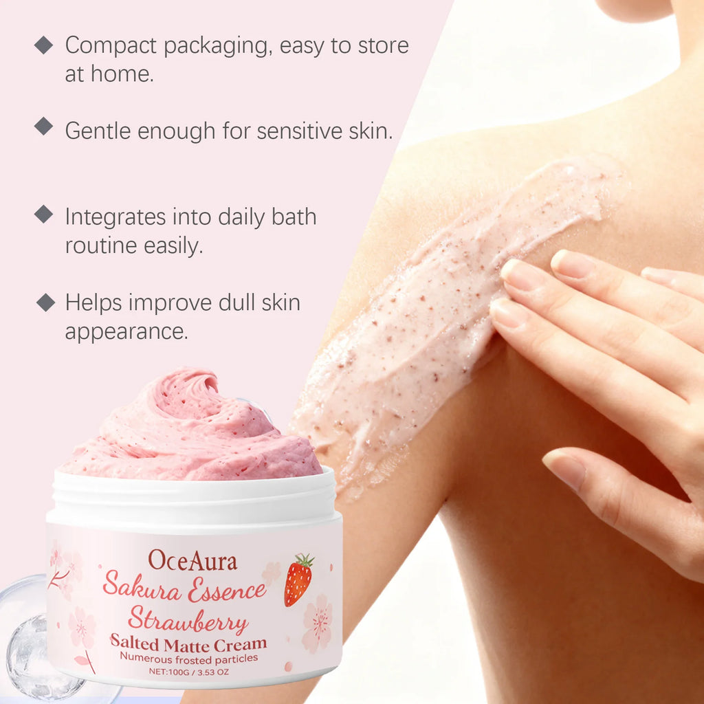 Crema exfoliante corporal de fresa Sakura, exfoliante de limpieza profunda para una piel suave y brillante, eliminación de piel muerta, hidratante