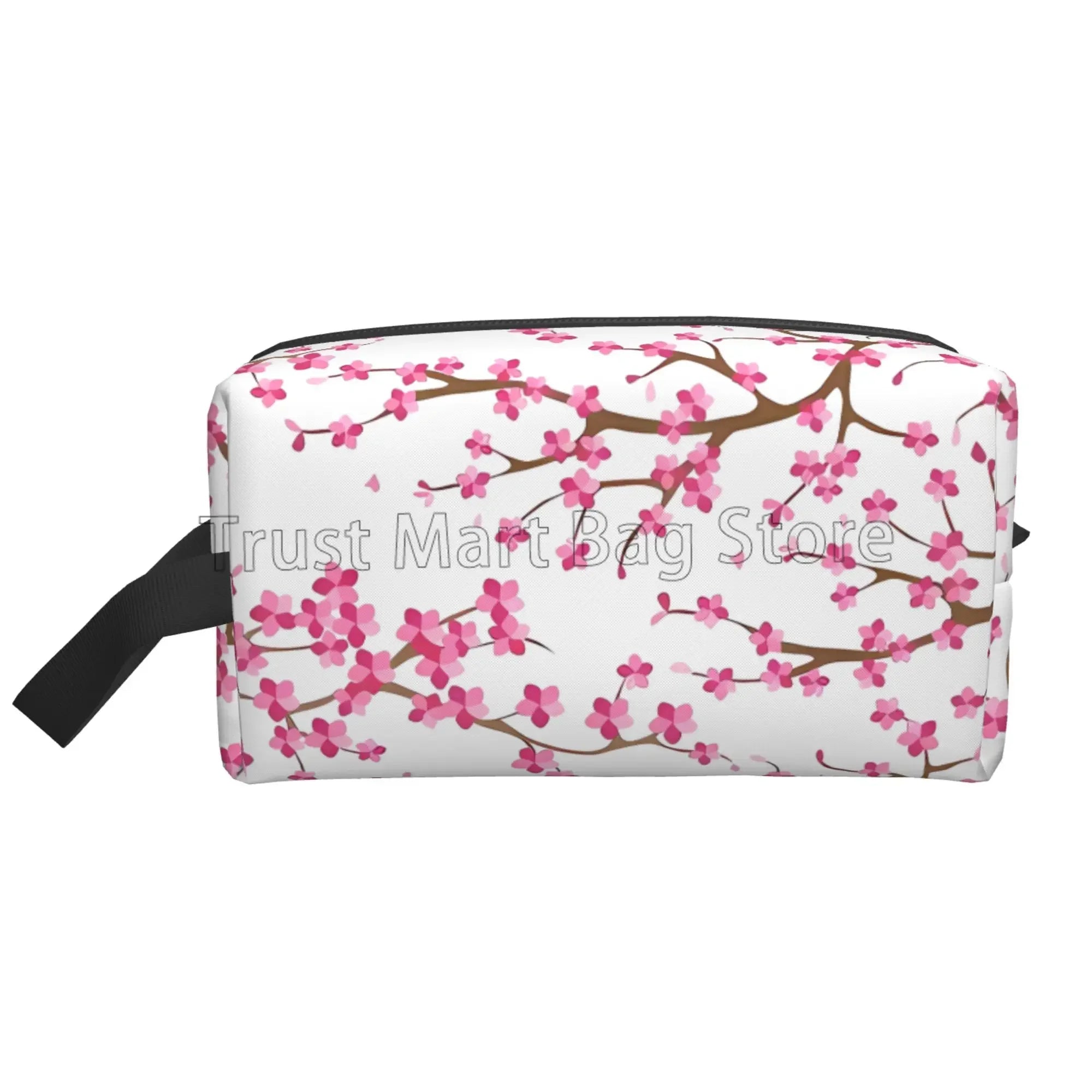 Bolsas de cosméticos con estampado de flores de cerezo Sakura japonés para mujer, bolsa de aseo de viaje con cremallera, bolsa de maquillaje grande resistente al agua, regalo