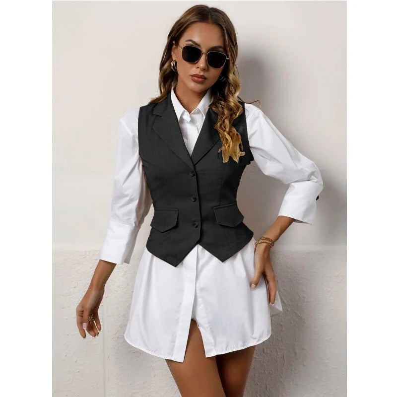 Chaleco de traje para mujer, chaqueta informal sin mangas, chaleco Formal con solapa, moda de verano
