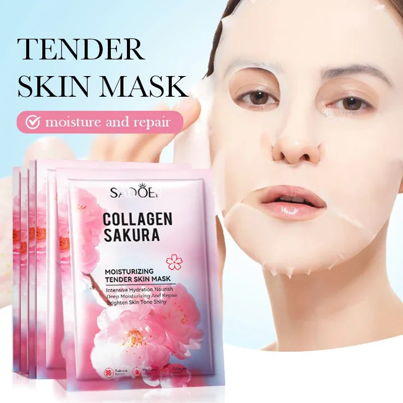 Mascarilla Facial Sadoer Sakura, Cuidado Facial, Hidratante, Iluminadora, Reafirmante, Colágeno, Mascarillas Faciales, Mascarilla en Lámina