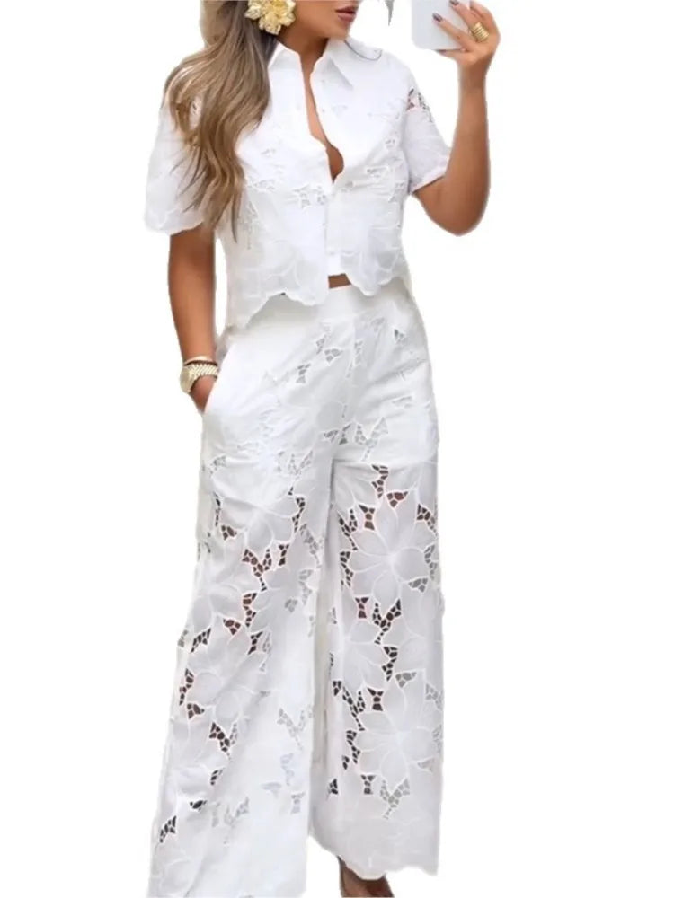 Conjunto elegante informal de 2 piezas para mujer, traje de verano 2025, moda informal para mujer, Tops de manga corta, pantalones, traje de 2 piezas para mujer